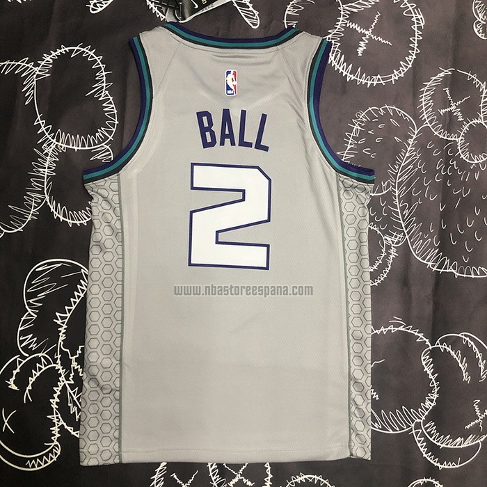 Camiseta Charlotte Hornets LaMelo Ball NO 2 Ciudad Edition Gris